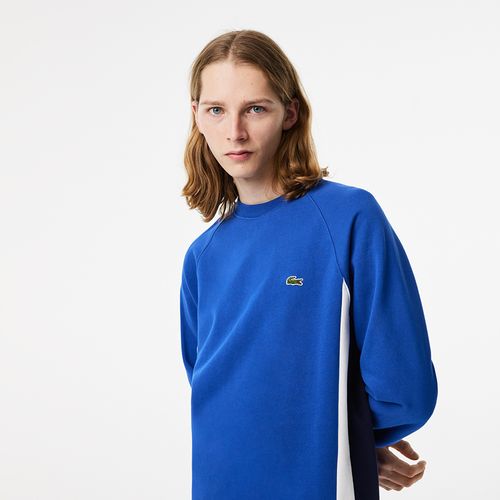 Áo Nỉ Sweater Nam Lacoste  Brushed Fleece Colourblock SH5605 Màu Xanh Blue-3