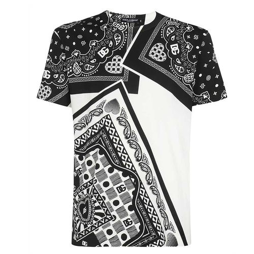 Áo Phông Nam Dolce & Gabbana D&G Printed Patchwork T-Shirt G8KBATG7DDJS9000 Màu Trắng/Đen Size 44