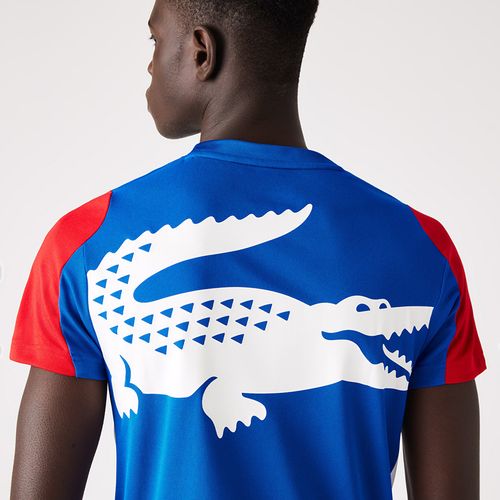 Áo Thun Nam Lacoste  Men's Sport Crocodile Print Tennis T-Shirt TH9417 YH7 Màu Xanh/Đỏ Size 4-2