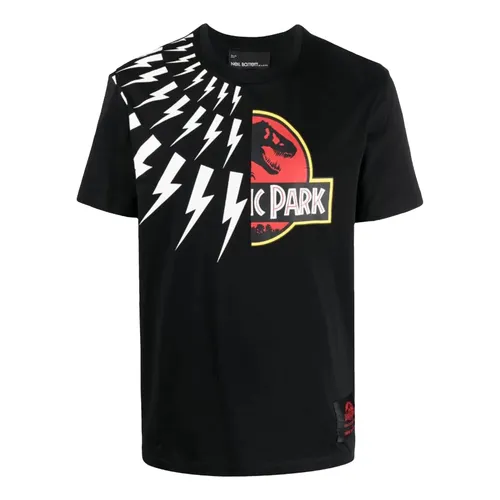 Neil Barrett - Áo Phông Nam Neil Barrett Jurassic Park Thunderbolt-Print T-Shirt Màu Đen Size XS - Vua Hàng Hiệu