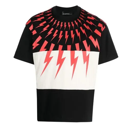 Neil Barrett - Áo Phông Nam Neil Barrett Mixed Fair Isle Thunderbolt T-Shirt Màu Đen Size XS - Vua Hàng Hiệu