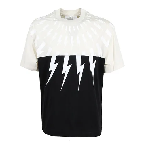 Neil Barrett - Áo Phông Nam Neil Barrett Mixed Fair Isle Thunderbolt Tshirt 19708916 Màu Đen Size XS - Vua Hàng Hiệu
