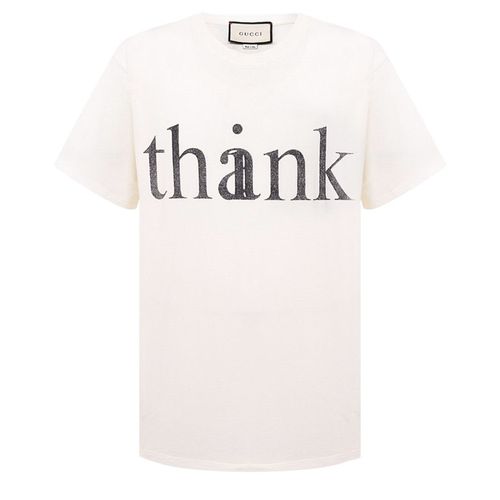 Áo Phông Unisex Gucci Think/Thank Print Oversize Tshirt Màu Trắng