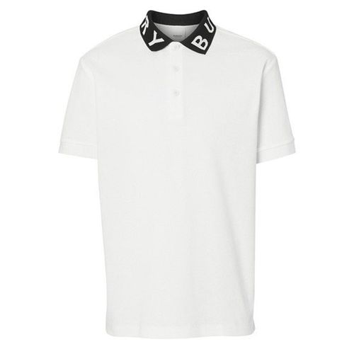 Áo Polo Nam Burberry Logo Intarsia Cotton Pique Short-Sleeve Màu Trắng Size M-1