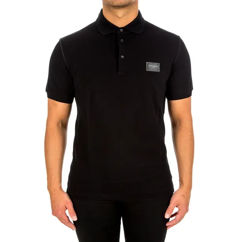 Áo Polo Nam Dolce & Gabbana D&G Logo Plaque G8KK1T Màu Đen Size 42
