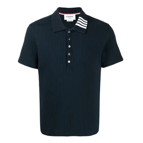 Thời trang Thom Browne Áo Polo - Áo Polo Nam Thom Browne Ribbed Short-Sleeve Polo Shirt Màu Xanh Đen - Vua Hàng Hiệu