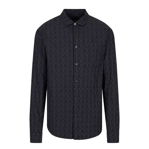 Thời trang Armani Exchange - Áo Sơ Mi Nam Armani Exchange Cotton Jacquard All Over Logo Shirt 3RZCL5ZN1XZ85CN Màu Xanh Navy Size XS - Vua Hàng Hiệu