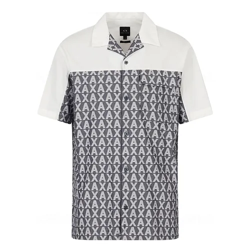 Thời trang Armani Exchange - Áo Sơ Nam Mi Armani Exchange Stretch Cotton Jacquard All Over Logo Shirt 3RZCL2ZN1XZ85CP Màu Trắng/Xám Size S - Vua Hàng Hiệu