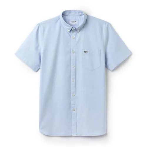 Áo Sơ Mi Cộc Tay Nam Lacoste Men's Regular Fit Oxford Cotton Shirt CH9595 Màu Xanh Da Trời Size 40