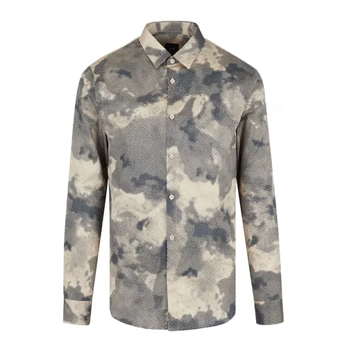 Thời trang Armani Exchange - Áo Sơ Mi Nam Armani Exchange Pixelated Camouflage Print Cotton Satin Shirt 3RZC20ZNZRZ Màu Xám Be Size S - Vua Hàng Hiệu