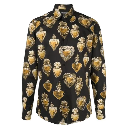 Áo Sơ Mi Nam Dolce & Gabbana D&G Martini Sacred Heart Print Cotton Shirt Black Gold 12219 Màu Đen Vàng