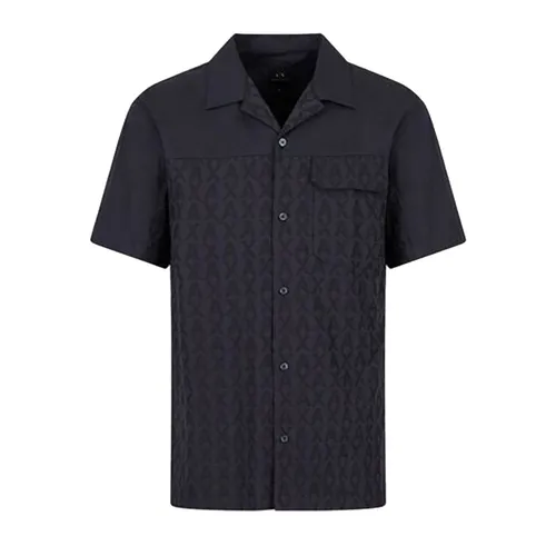 Thời trang Armani Exchange - Áo Sơ Mi Nam Armani Exchange Stretch Cotton Jacquard All Over Logo Shirt 3RZCL2ZN1XZ85CN Màu Xanh Navy Size S - Vua Hàng Hiệu