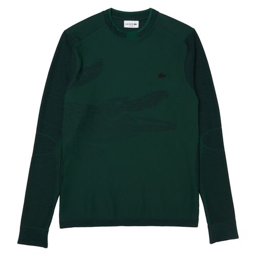 Áo Thun Dài Tay Nam Lacoste Men’s Crew Neck Texturized Crocodile Print Jacquard Sweatshirt SH4105-51-Y85 Màu Xanh Green Size S