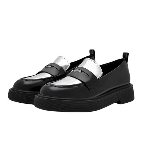 Giày Lười Nữ Pedro Wanda Leather Loafers Black2 PW1-66480103 Màu Đen/Bạc Size 38