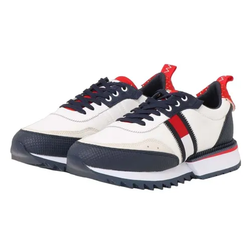 Giày Sneaker Nam Tommy Hilfiger Jeans Men's Em00618 White/Navy Black Half Shark Sole Màu Trắng Xanh