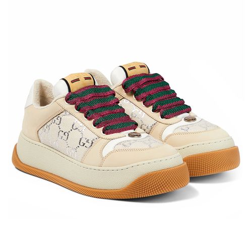 Giày Thể Thao Gucci Screener GG Leather-Trimmed Canvas Sneakers Màu Kem-4