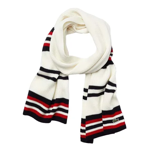 Khăn Len Nam Lacoste Men's Made in France Striped Ribbed Rectangular Wool Scarf RE2216 - FTC Màu Trắng Phối Xanh