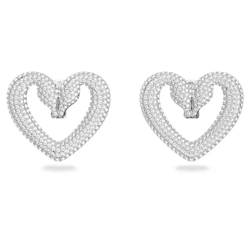Trang sức Swarovski Trắng - Khuyên Tai Nữ Swarovski Una clip earrings, Heart, Large, White, Rhodium plated 5626172 Màu Trắng - Vua Hàng Hiệu