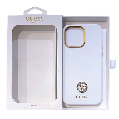 Ốp Điện Thoại Guess Logo Silicone Case Iphone 15 Promax Màu Trắng