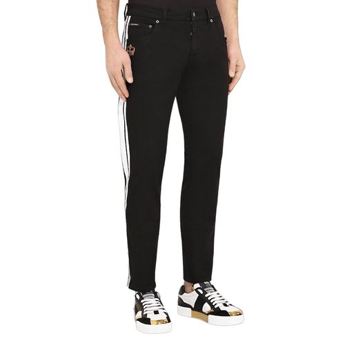 Quần Jean Nam Dolce & Gabbana D&G Contrast Stripe Stretch Skinny GYC4LZ Màu Đen Size 48