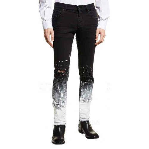 Dolce & Gabbana Nam Đen trắng Quần jeans - Quần Jean Nam Dolce & Gabbana D&G Men's Ombre Painted Slim GY07CZG8FY2S9001 Màu Đen Trắng Size 46 - Vua Hàng Hiệu