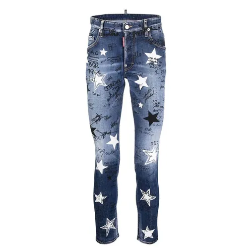 Quần Jean Nam Dsquared2 Slogan-Print Slim-Fit Skater 8800 S71LB1063 Màu Xanh Size 48