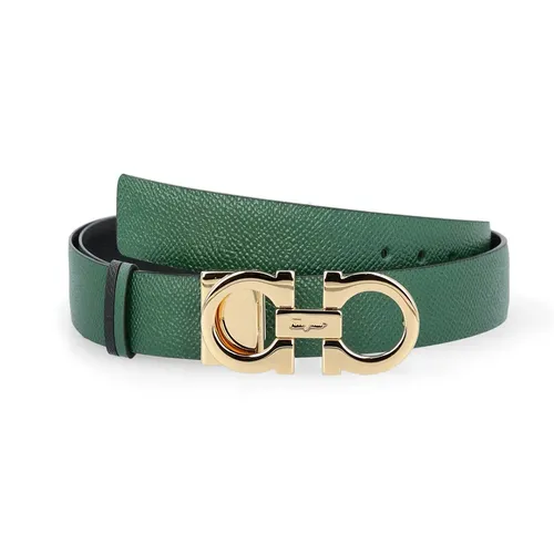 Thắt lưng Salvatore Ferragamo - Thắt Lưng Nữ Salvatore Ferragamo Green Black Reversible Belt Hai Mặt Màu Xanh Đen Bản 2.5cm - Vua Hàng Hiệu