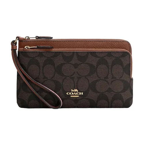 Túi Cầm Tay Nữ Coach Double Zip Wallet In Signature Canvas C5576 Màu Nâu