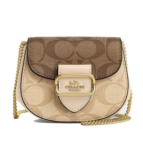 Túi Đeo Chéo Nữ Coach Morgan Card Case On A Chain In Blocked Signature Canvas CJ541 Màu Nâu Khaki - Túi xách - Vua Hàng Hiệu