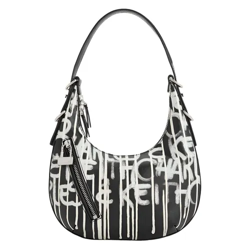 Túi Đeo Vai Nữ Charles & Keith CNK Swing Padlock Quilted Crescent Bag 40271240 Màu Đen Trắng