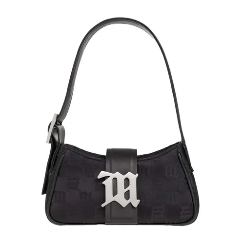 Túi xách Misbhv - Túi Đeo Vai Nữ Misbhv Black Fabric Hobo Silver Logo Monogram Pattern 122A404 BLACK Màu Đen - Vua Hàng Hiệu