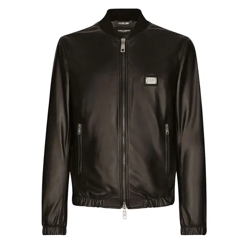 Thời trang - Áo Khoác Nam Dolce & Gabbana Leather Jacket With Branded Tag G9ZY5LHULR0N0000 Màu Đen Size 46 - Vua Hàng Hiệu