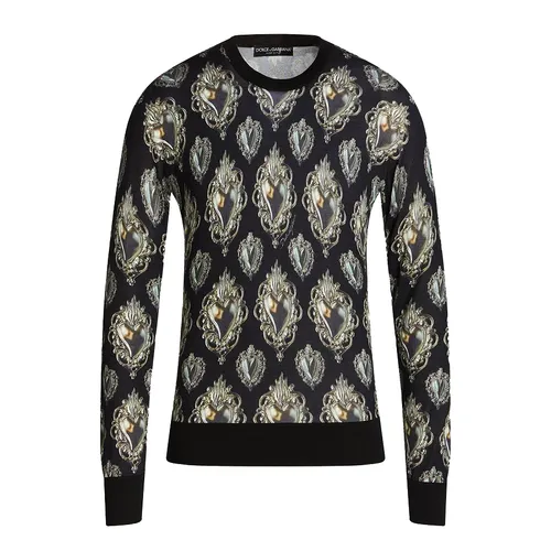 Áo Len Nam Dolce & Gabbana D&G Men's Black Printed Silk Sweater Màu Đen Size 48