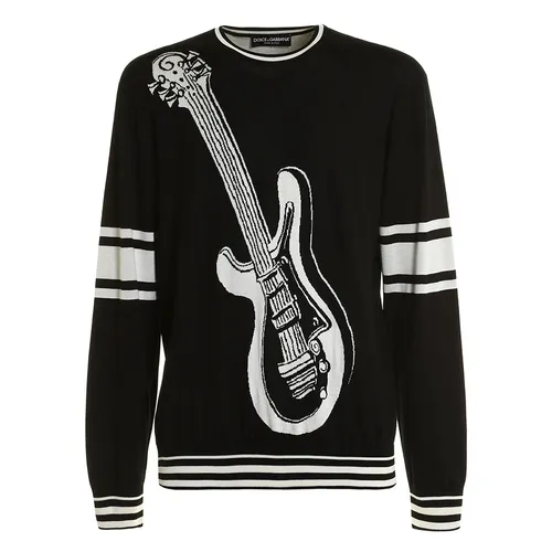 Áo Len Nam Dolce & Gabbana D&G Silk Jacquard Crewneck Sweater Màu Đen Size 48
