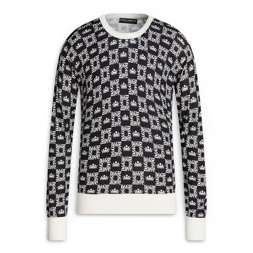 Áo Len Nam Dolce & Gabbana D&G Slim-Fit Logo-Print Silk Sweater Màu Đen Trắng Size 46