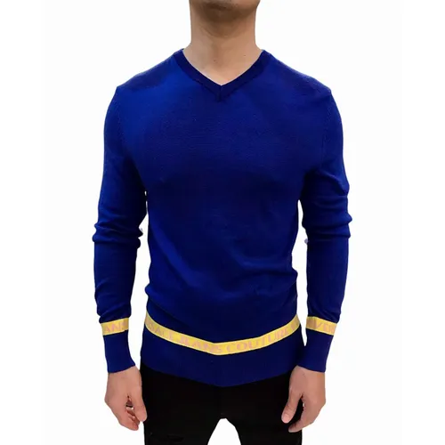 Thời trang Versace Len - Áo Len Nam Versace Jeans Couture Logo Màu Xanh Dương Size S - Vua Hàng Hiệu