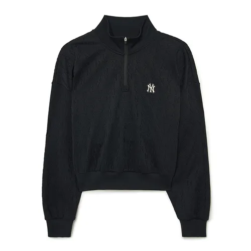 Áo Nỉ Sweater Nữ MLB Classic Monogram Jacquard Crop Half Zip U New York Yankees 3FMTM2134-50BKS Màu Đen