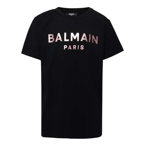 Thời trang Balmain Nữ - Áo Phông Nữ Balmain Black Logo Pink Printed Tshirt BT8A81 Z0057 930 Màu Đen - Vua Hàng Hiệu