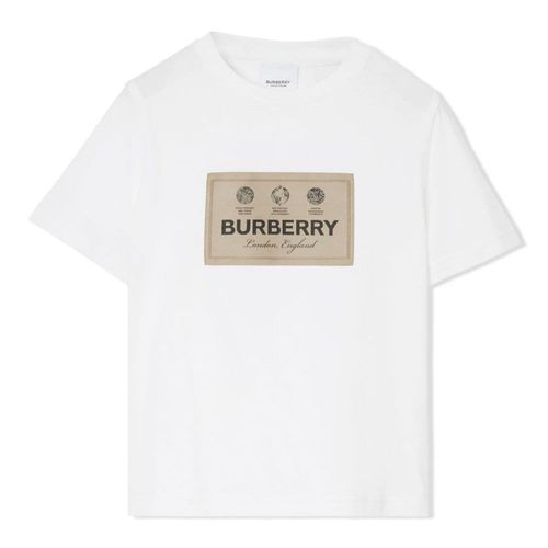 Áo Phông Nữ Burberry White Beige Logo Printed Tshirt 8069422 Màu Trắng