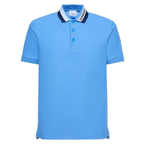 Áo Polo Nam Burberry Contrast-Collar Pique Polo Shirt 8070170 Màu Xanh Blue Size S