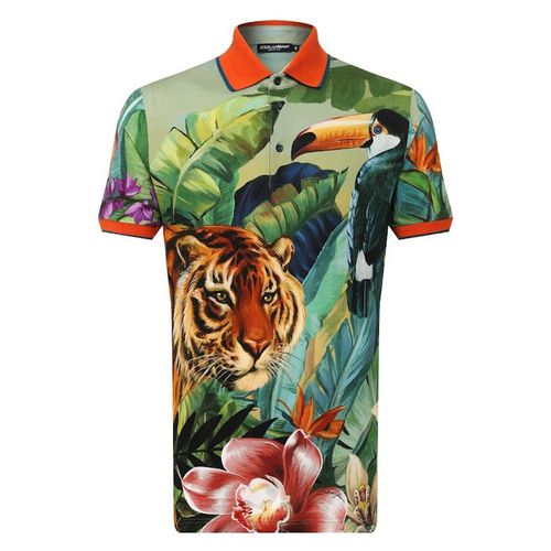 Áo Polo Nam Dolce & Gabbana D&G Print Short Sleeved Shirt G8LB0TFI7VB Màu Xanh Họa Tiết Size 44