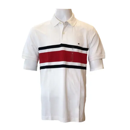 Thời trang Tommy Hilfiger Áo Polo - Áo Polo Nam Tommy Hilfiger Sọc Xanh Đỏ 78J7742 100 GD04 Màu Trắng Size L - Vua Hàng Hiệu