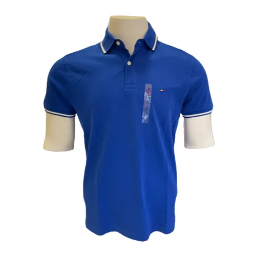 Thời trang Tommy Hilfiger Áo Polo - Áo Polo Nam Tommy Hilfiger Viền Cổ Polo Shirt 78j5591 400 Màu Xanh Dương Size M - Vua Hàng Hiệu