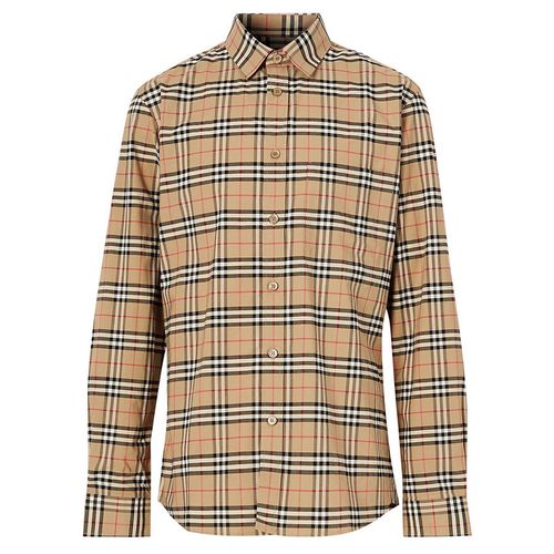 Áo Sơ Mi Nam Burberry Small Scale Check Stretch Cotton Shirt 8020966 Màu Nâu Nhạt Size XS