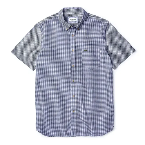 Áo Sơ Mi Cộc Tay Nam Lacoste Shirt CH0004 00 X6D Màu Xanh Kẻ Size 38