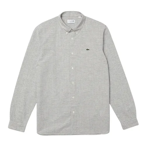 Áo Sơ Mi Dài Tay Nam Lacoste Men's Slim Fit Checkered Cotton And Linen Shirt CH7643 GA3 Màu Trắng/Xanh Navy Size 40