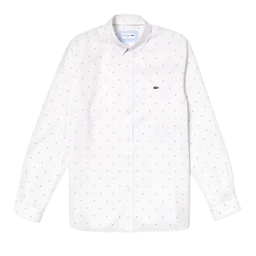 Áo Sơ Mi Lacoste Men's Regular Print Cotton Poplin Shirt Màu Trắng Size 39