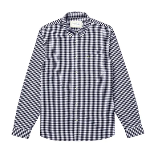 Áo Sơ Mi Dài Tay Nam Lacoste Men's Regular Fit Gingham Print Cotton Poplin Shirt CH5267 522 Màu Trắng/Xanh Navy Size 40