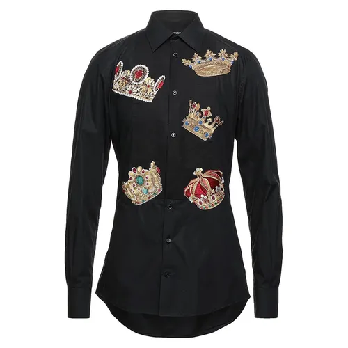 Dolce & Gabbana Đen Áo sơ mi - Áo Sơ Mi Nam Dolce & Gabbana D&G Crown Print Fitted Shirt G5GB4Z Màu Đen Size 37 - Vua Hàng Hiệu