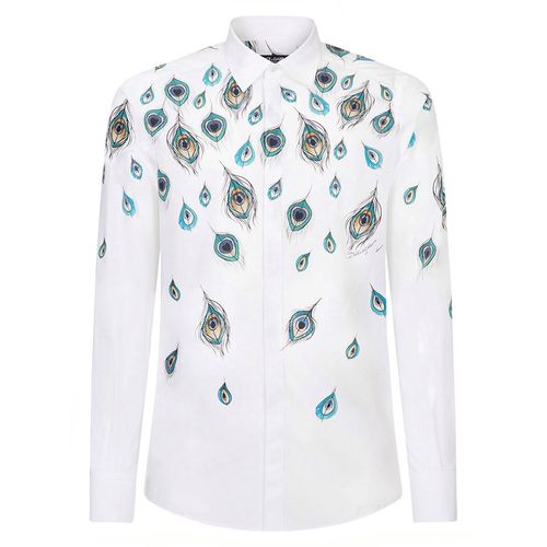 Áo Sơ Mi Nam Dolce & Gabbana D&G Peacock-print Long-sleeve Shirt G5GB3T Màu Trắng Size 38
